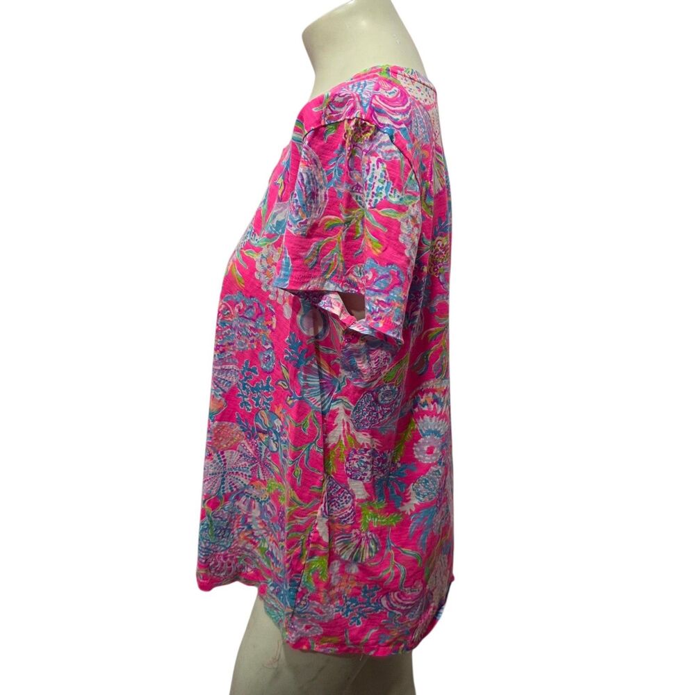 Lilly Pulitzer Pink Seashell Coral Print Tee Shirt Coastal Women’s Large - Picture 2 of 4